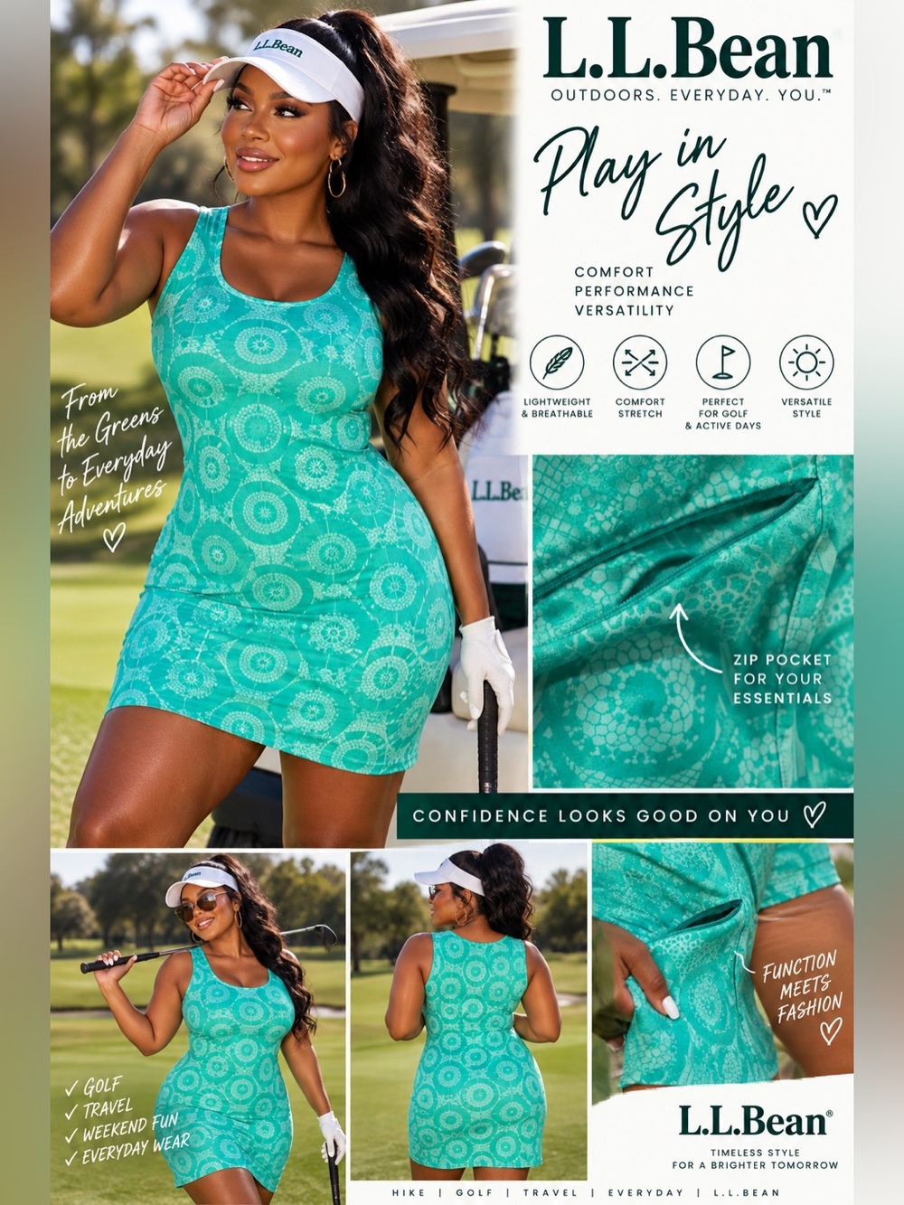 L.L. Bean Women’s Teal Patterned Golf Tank Dress size medium